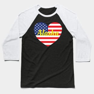 Alaska American Flag Heart Baseball T-Shirt